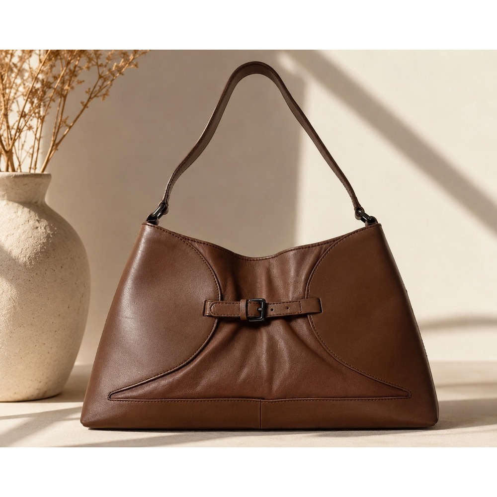 Furla Brown Leather East West Shoulder‎ Bag Made In Italy Y2K